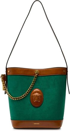 Versace Chain Small Leather and Suede Bucket bag - Green - One Size