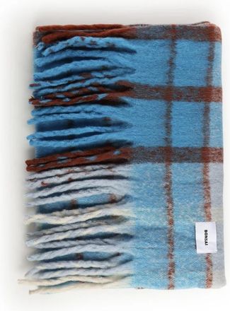 BONSAI Geblokte Sjaal Met Logo - Heren - Wintersjaals - Blauw - ONE Size - Polyester - Accessoires