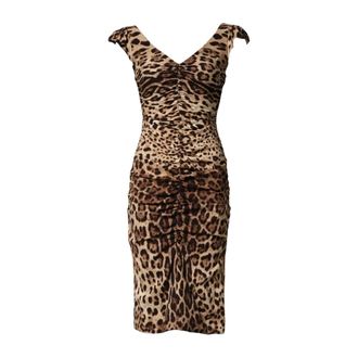 Dolce & Gabbana Jurk met Luipaardprint en Mouwloze Sheath Midi - Dames - Jurken - Bruin - Maat: 2XS Zijde