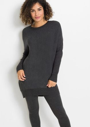 Bonprix Longpullover BONPRIX, Damen, Gr. 48/50 (XL), grau (anthrazit meliert), Obermaterial: 50% Viskose, 26% Polyamid, 24% Polyester, oversize, Pullover Long