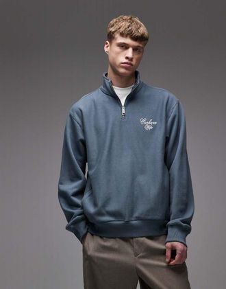 Carhartt Work in Progress Felpa lunga blu con zip corta