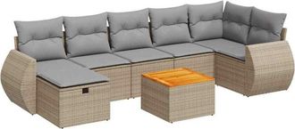 vidaXL Set De Sof&aacute;s De Jard&iacute;n Y Cojines 8 Piezas Rat&aacute;n Sint&eacute;tico Beige Vidaxl