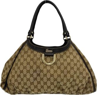 Gucci Brown Canvas Leather Handbag Shoulder Bag Tote Bag (Pre-Owned)