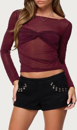 Edikted Oona Gathered Overlay Sheer Top in Burgundy at Nordstrom, Size X-Small