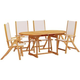 vidaXL Juego Comedor De Jard&iacute;n 5 Pzas Madera Maciza Acacia Y Textileno