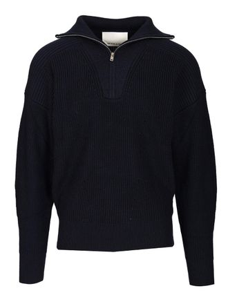 Isabel Marant Benny Zip-Up Turtleneck Sweater Polo Shirt Blu-Uomo
