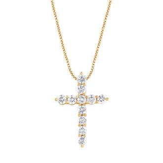 Grown Brilliance 2 Carat 14K Yellow Gold Round Cut Lab Grown Diamond 18 Cross Pendant Necklace for Women- Color/Clarity-F-VS2