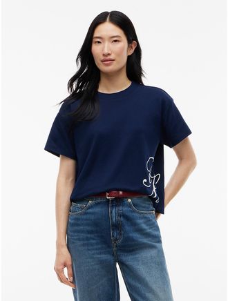 Tommy Hilfiger Womens Relaxed Fit Script Monogram T-Shirt - Carbon Navy - XXL