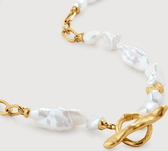 Monica Vinader Gold Amy Powney Keshi Pearl T-Bar Necklace 18 Pearl