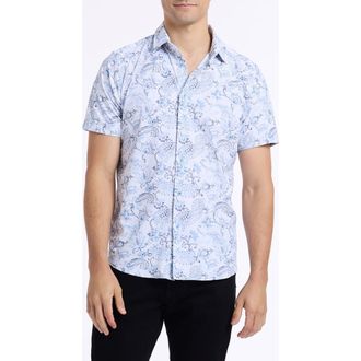 Robert Graham Bascobel Knit Short Sleeve Button-Up Shirt in Light Blue at Nordstrom, Size Xxx-Large