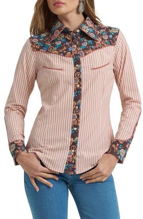 Wrangler x Lainey Wilson Prairie Print Western Snap Shirt in White at Nordstrom, Size X-Small