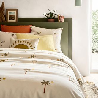 La Redoute Interieurs Bedlinnenset 30% gerecycled katoen, rechthoekige kussensloop, palmboomprint, PARADELA