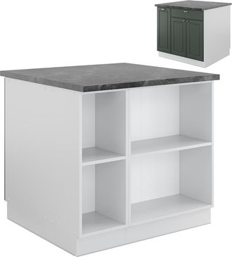 Vicco Isla De Cocina Fame-line, Verde-dorado Casa De Campo/blanco, 90 Cm Con Caj&oacute;n, Sin Encimera Vicco