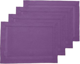Solino Home Linen Placemats Set of 4, 14 x 19 Inch for Dining Table, Holiday and Everyday Table Decor - Classic Hemstitch in Purple at Nordstrom