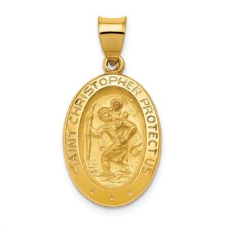 Diamond2Deal 14k Yellow Gold Polished and Satin St Christopher Medal Hollow Pendant