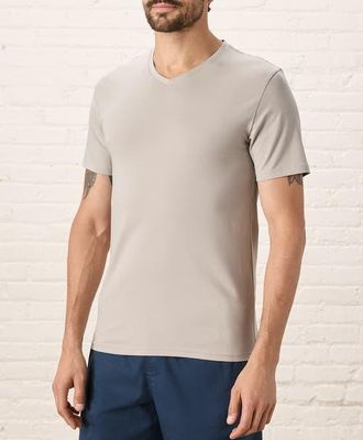 Pact Luxe Stretch Jersey Slim V-Neck Tee in Nickel at Nordstrom, Size Xx-Large