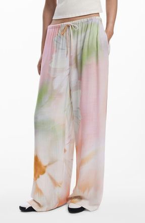 Desigual Fluid Watercolor Wide Leg Pants in Beige at Nordstrom, Size X-Large