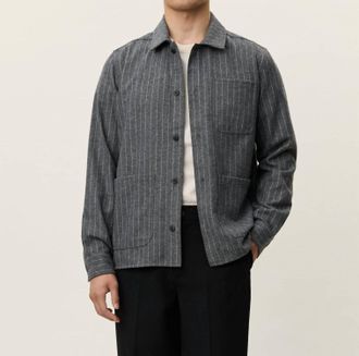 Les Deux Layton Pinstripe Moulin&eacute; Overshirt In Grey