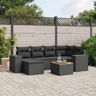 vidaXL Set De Comedor De Jard&iacute;n 7 Pzas Y Cojines Rat&aacute;n Sint&eacute;tico Negro Vidaxl