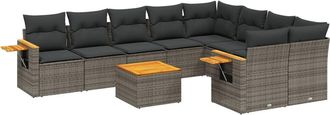 vidaXL Set De Sof&aacute;s De Jard&iacute;n 10 Pzas Con Cojines Rat&aacute;n Sint&eacute;tico Gris Vidaxl