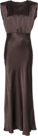 Semicouture Brown Round Neck Draped Maxi Dress