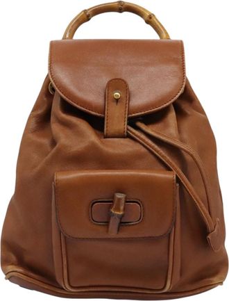Gucci Bamboo Brown Leather Backpack Bag (Pre-Owned)