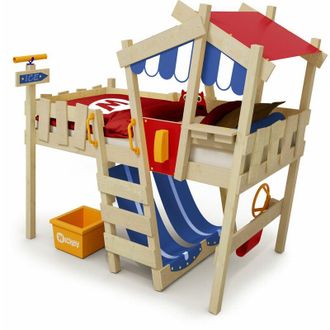 No Brand No Brand - Wickey Kids bed, loft bed Crazy Hutty canvas cover single bed 90 x 200 cm, childrens bed - blue/red