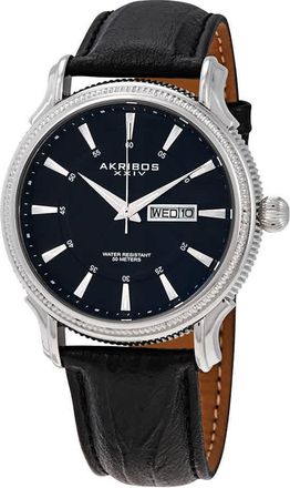 Akribos XXIV Silver Dial Black Leather Mens Watch AK726SSB
