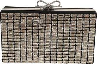 Self Portrait Silver Crystal Chainmail Bow Snap Clutch