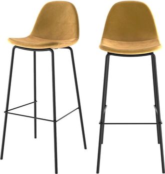 Rendez-Vous D&eacute;co Rendez-vous D&eacute;co - Set De 2 Sillas De Bar De Terciopelo Amarillo 75 Cm - Henrik
