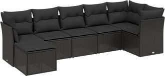 vidaXL Set De Comedor De Jard&iacute;n 7 Pzas Y Cojines Rat&aacute;n Sint&eacute;tico Negro Vidaxl