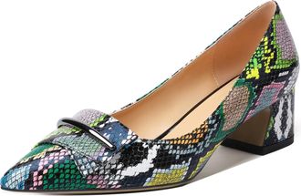 elashe Womens Block Heel Pumps Pointed Toe Chunky Heels 2Inches Elegant Court Shoes Match Wedding, Party, Evening Dress Multicolor Snake EU41