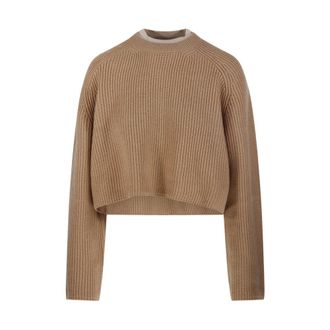 Max Mara Funale Double Neck Sweater - Dames - Ronde hals truien - Bruin - S - Wol - Truien & Vesten