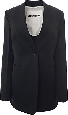 Jil Sander Womens C/O Wardrobe Pure Wool Collarless Sb Tailor Made Fitted Jacket in Black - Size 12 UK