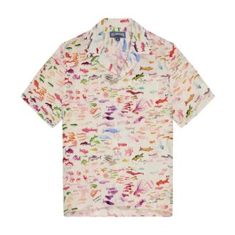 Vilebrequin Short Sleeve Shirts, male, White, Size: XL Bowling Linen Shirt