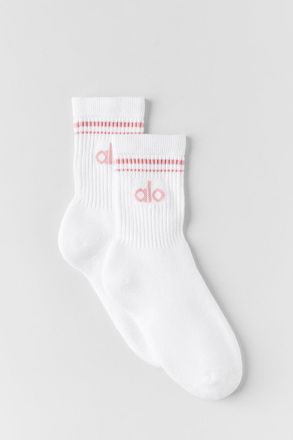 Alo | Half-Crew Throwback Socks in White/Vintage Pink, Size: Medium