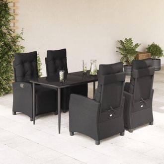 vidaXL Set De Muebles Jard&iacute;n 5 Pzas Con Cojines Rat&aacute;n Sint&eacute;tico Negro Vidaxl