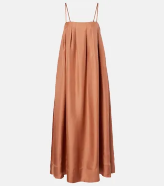 Asceno Heather pleated silk twill maxi dress