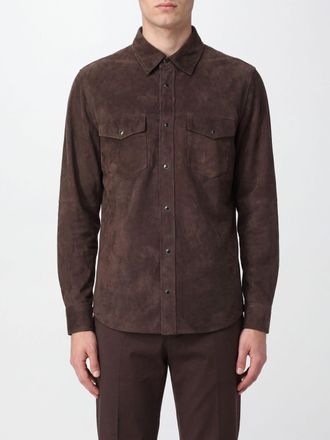Jacob Cohen Giacca a camicia in pelle scamosciata con tasche a toppa