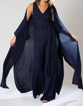 Miguelina Norma Caftan Set In Navy