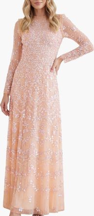 Needle & Thread Freya Long Sleeve Gown in Apricot Blush at Nordstrom, Size 16
