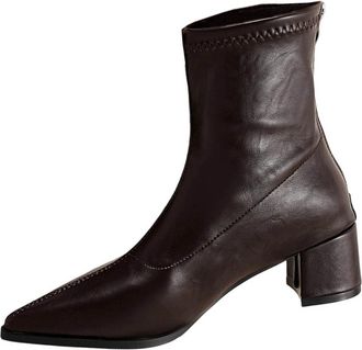 Generic Chunky Heel Boots for Women Comfortable Stylish Short Booties Pointed Toe Solid Color Back Zipper Classic Ankle Boots Work Office