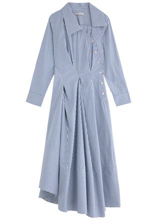 Palmer//harding Palmer//harding Hold Close Cotton-poplin Midi Shirt Dress - Blue And White - 8 (UK8 / S)