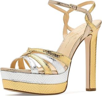 Jessica Simpson Itzari Double Platform Heeled Sandals Womens Sandals Gold/Silver : 7.5 M, Faux Leather