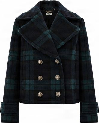 Liu Jo Cropped Double-Breasted Coat With Checkered Pattern And Notched Lapel