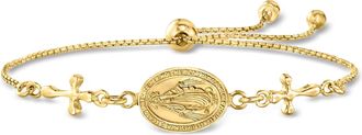 Ross-Simons Italian 18kt Gold Over Sterling Miraculous Medal Bolo Bracelet