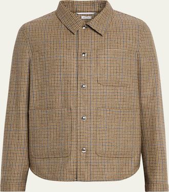 Thom Browne Mens Wool Tweed Houndstooth Snap-Front Overshirt