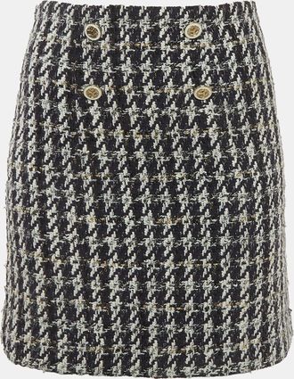 Sandro Navy Blue Tweed Buttoned Mini Skirt