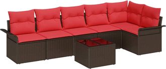 vidaXL Conjunto De Sof&aacute; De Jard&iacute;n 7 Uds. Marr&oacute;n Rat&aacute;n Sint&eacute;tico Vidaxl