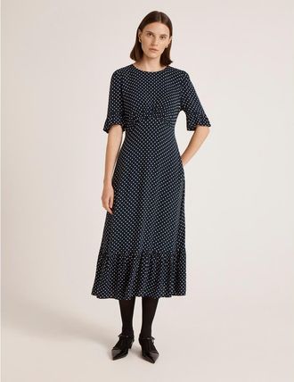 Finery Sylvie Polka Dot Midi Dress in Navy Spot at Nordstrom, Size 18